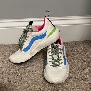 Vans White and Blue Sneakers with Green Accents